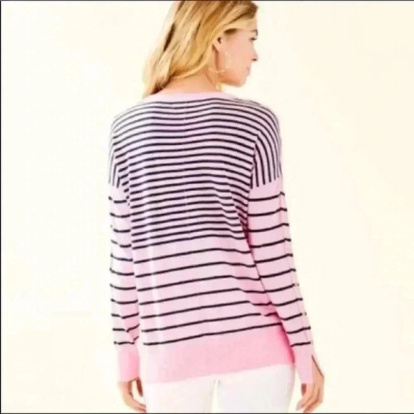 Lilly Pulitzer Melenie Sweater Heathered Pink Tropics Tint Amore Stripe … - Picture 3 of 11